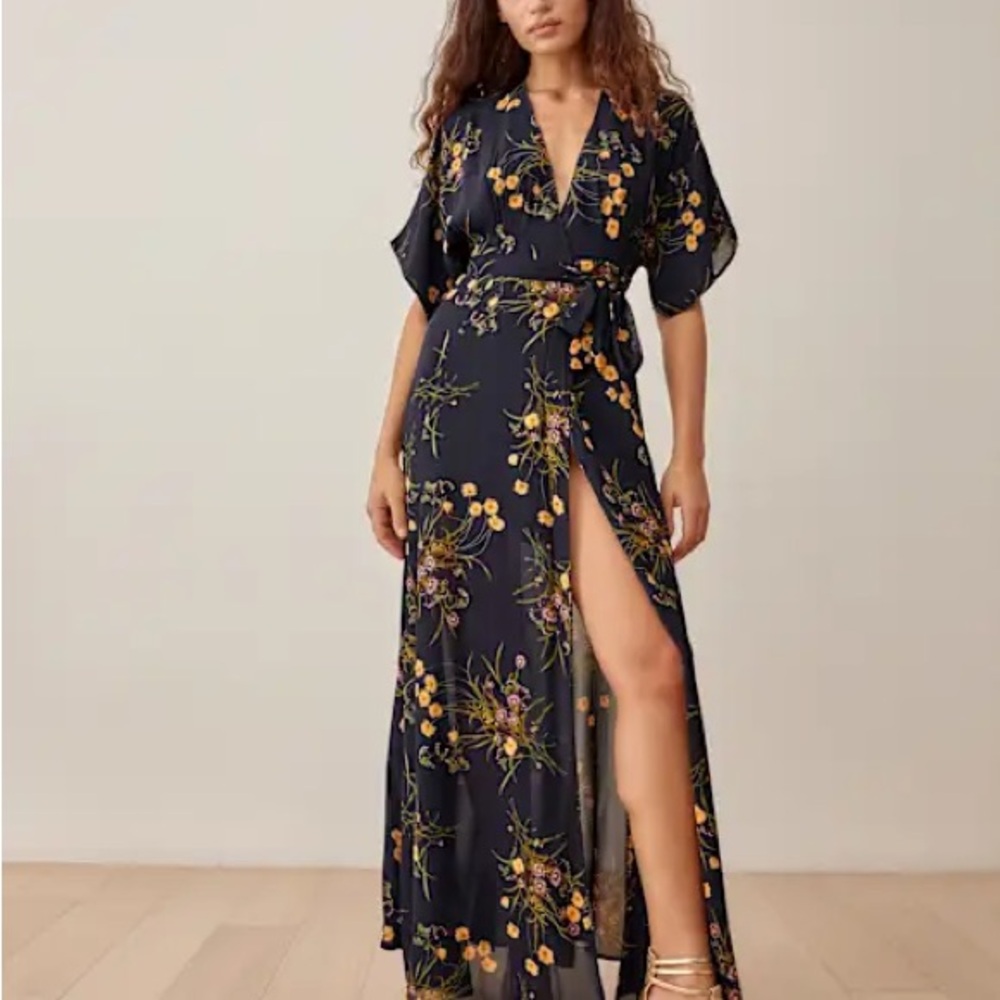 Reformation Winslow Navy Wrap Dress